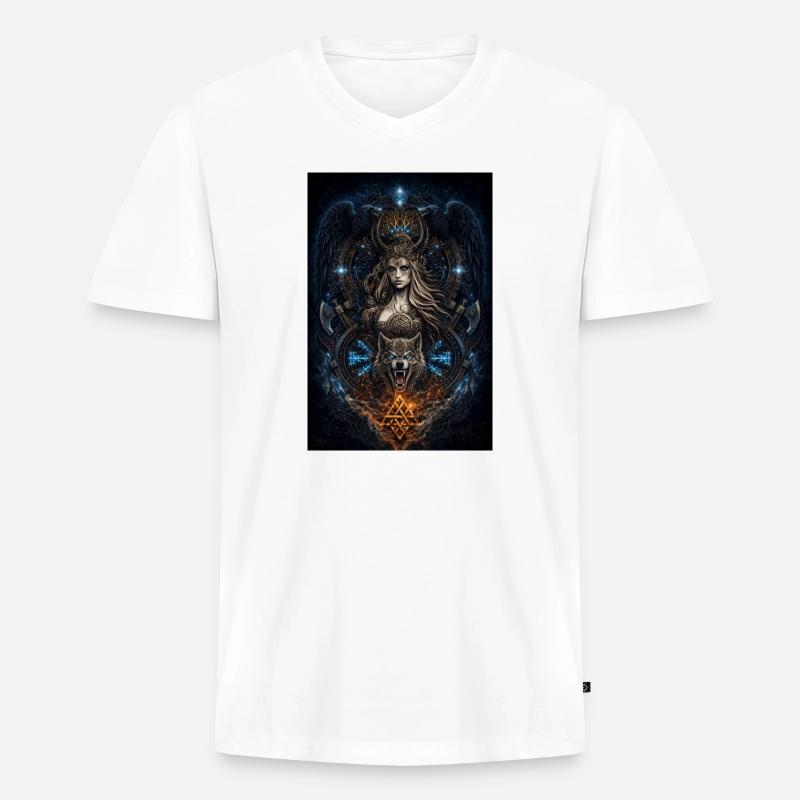 Wikinger Freya Hugin & Munin Wolf Runen - Männer Premium Bio T-Shirt mit V-Ausschnitt - Weiß
