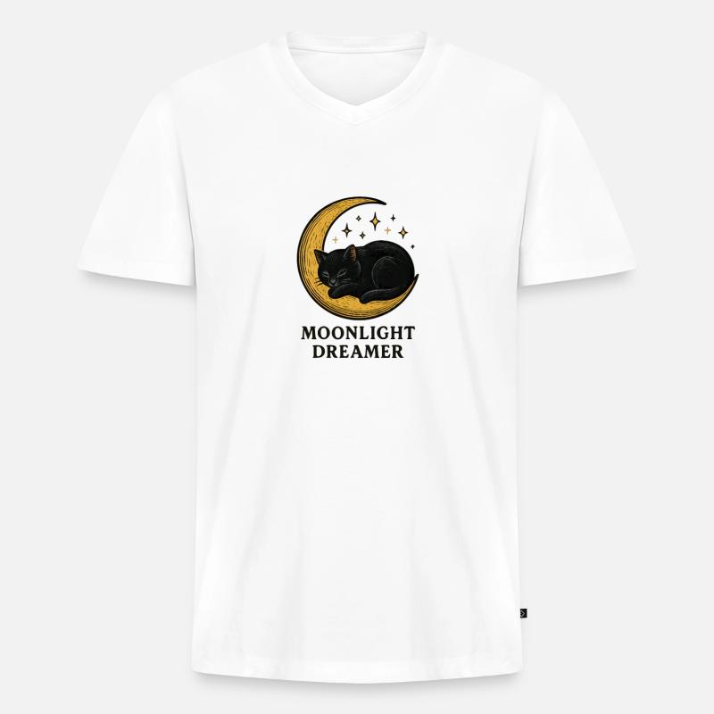 Mondlichtträumer Katze - Männer Premium Bio T-Shirt mit V-Ausschnitt - Weiß
