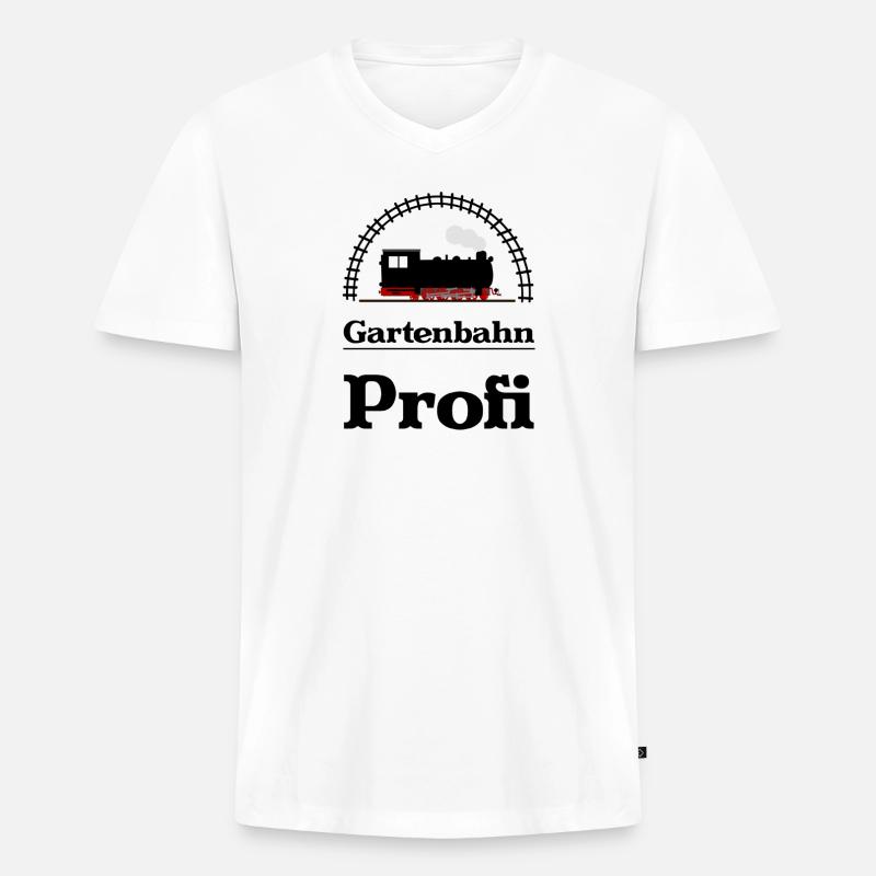 Gartenbahn Profi Dampflok - Männer Premium Bio T-Shirt mit V-Ausschnitt - Weiß