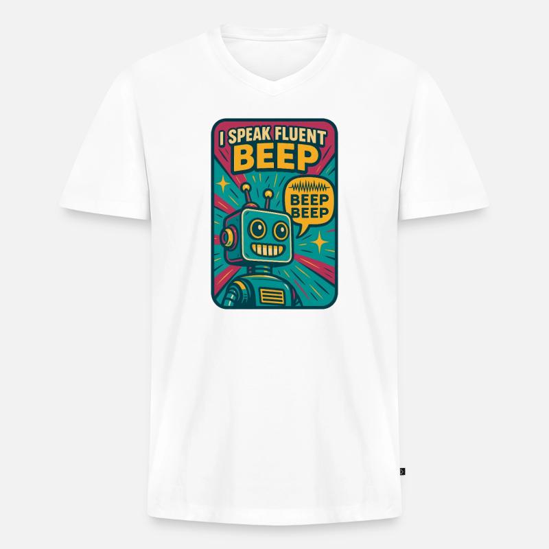 Fließend Beep | Roboter Sci-Fi Nerd - Männer Premium Bio T-Shirt mit V-Ausschnitt - Weiß