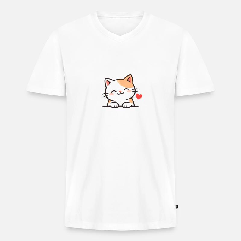 Süßes Kätzchen mit Herz Illustration - Männer Premium Bio T-Shirt mit V-Ausschnitt - Weiß