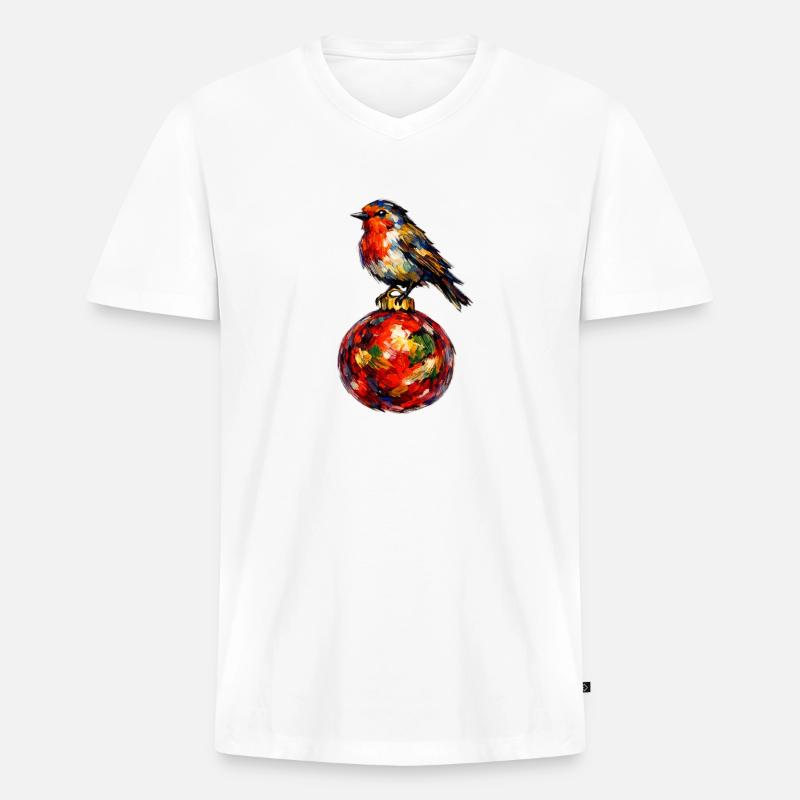 Vogel auf Weihnachtskugel . KI generiert - Männer Premium Bio T-Shirt mit V-Ausschnitt - Weiß