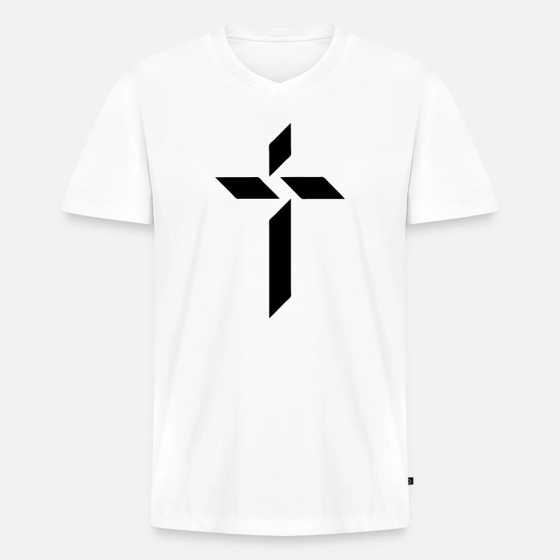 Jesus Kreuz - Männer Premium Bio T-Shirt mit V-Ausschnitt - Weiß