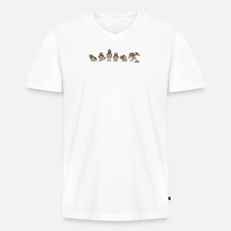 Eulen - Brown - Männer Premium Bio T-Shirt mit V-Ausschnitt - Weiß