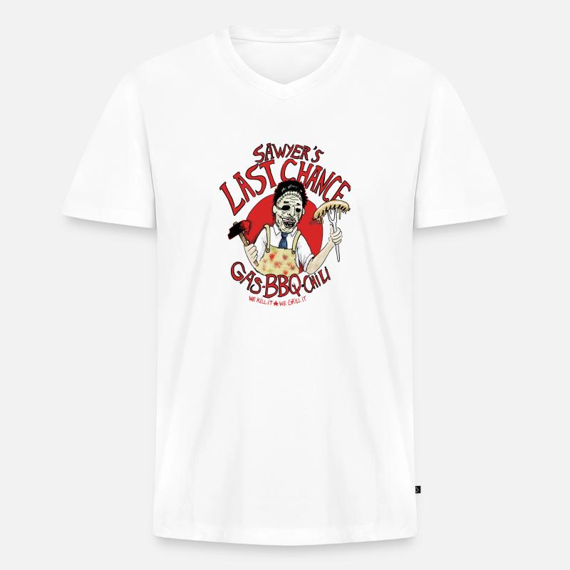 Sawyer's BBQ - Männer Premium Bio T-Shirt mit V-Ausschnitt - Weiß