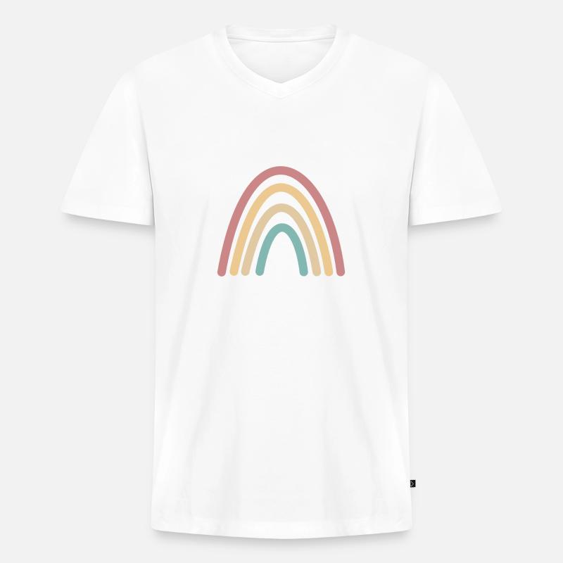 Boho Regenbogen Retro Geschenkidee - Männer Premium Bio T-Shirt mit V-Ausschnitt - Weiß