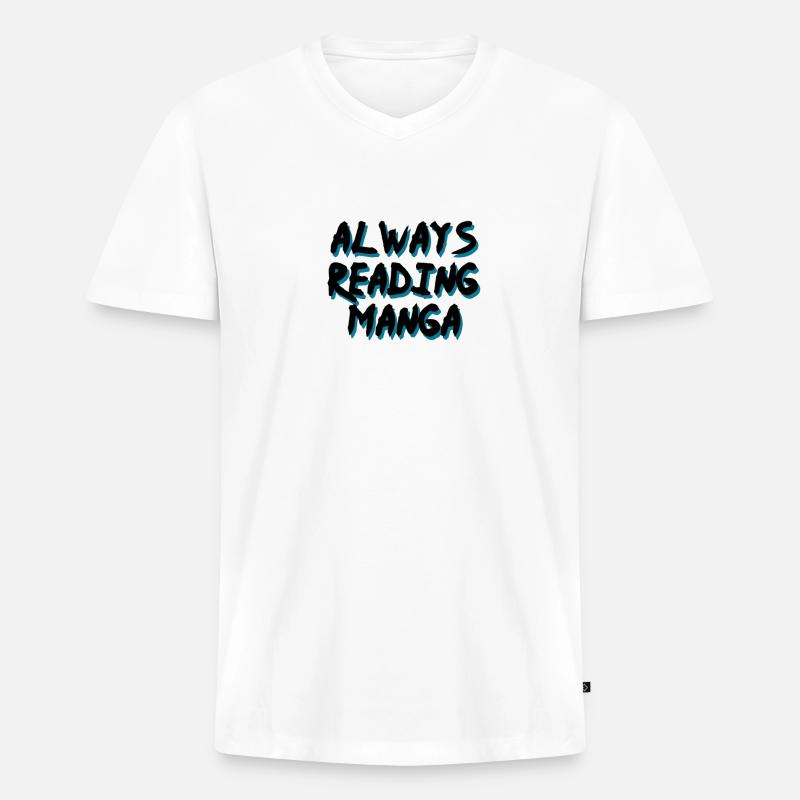 Always Reading Manga - Männer Premium Bio T-Shirt mit V-Ausschnitt - Weiß
