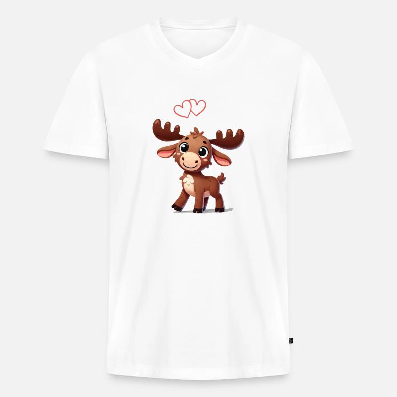 elch comic love - Männer Premium Bio T-Shirt mit V-Ausschnitt - Weiß