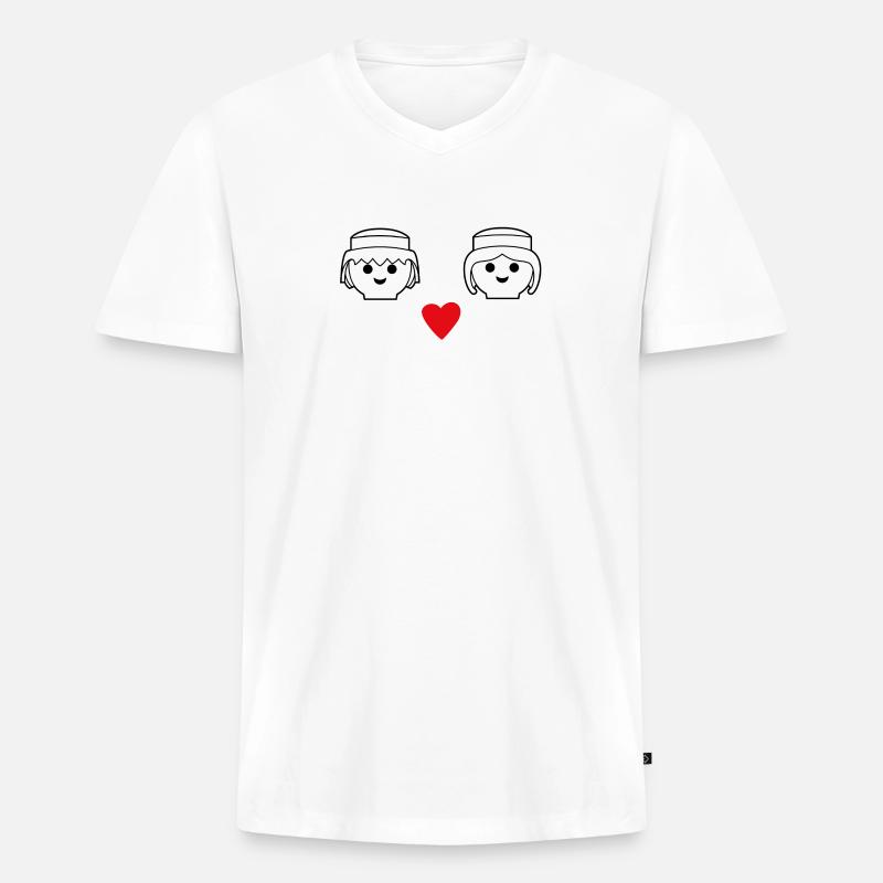 Playmobil cuore design uomo e donna - Maglietta ecologica premium da uomo con scollo a V - bianco