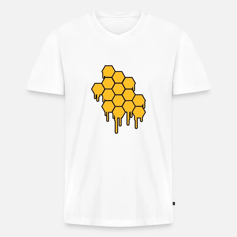 Honeycombs Pattern - Männer Premium Bio T-Shirt mit V-Ausschnitt - Weiß