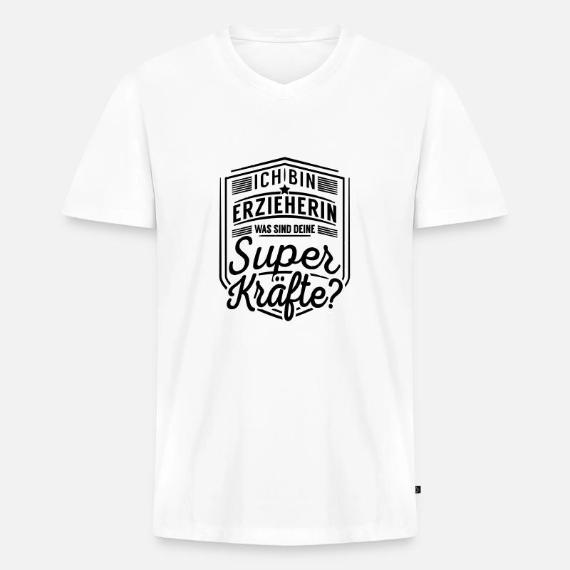 Erzieherin - Superkräfte - Männer Premium Bio T-Shirt mit V-Ausschnitt - Weiß