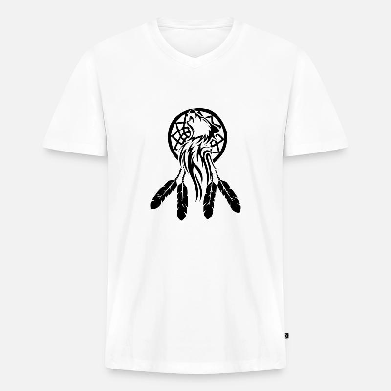 wolf_traumfaenger_001 - Männer Premium Bio T-Shirt mit V-Ausschnitt - Weiß