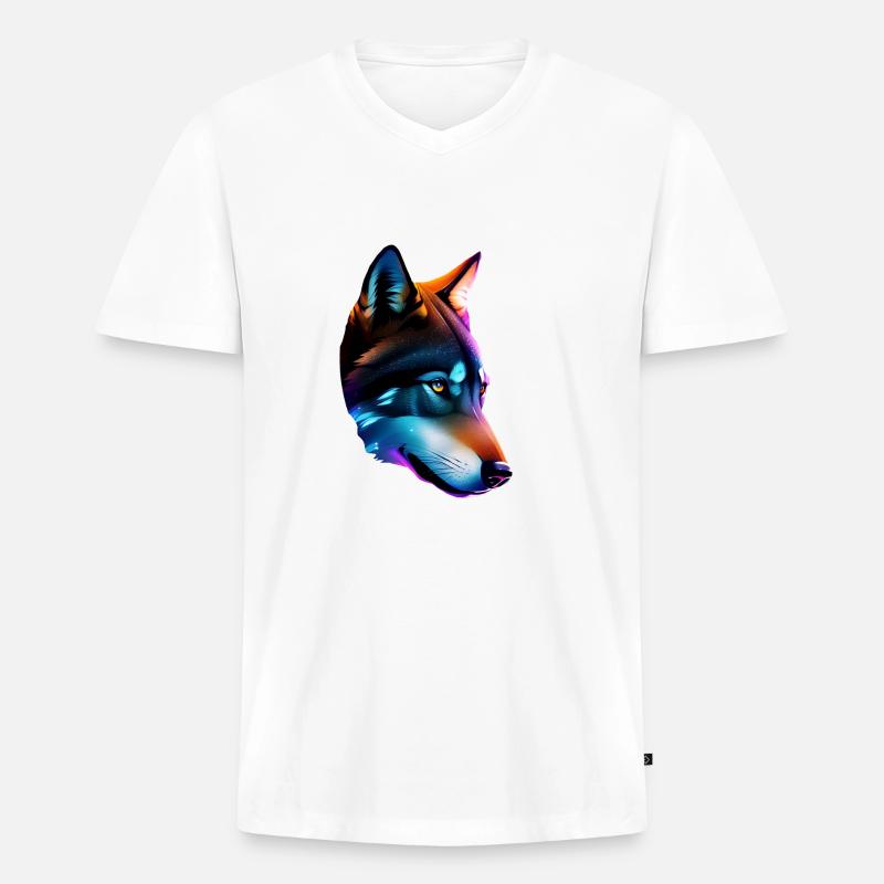 Wolf - Männer Premium Bio T-Shirt mit V-Ausschnitt - Weiß