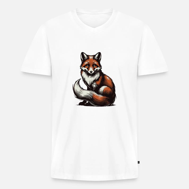 Fuchs - Männer Premium Bio T-Shirt mit V-Ausschnitt - Weiß