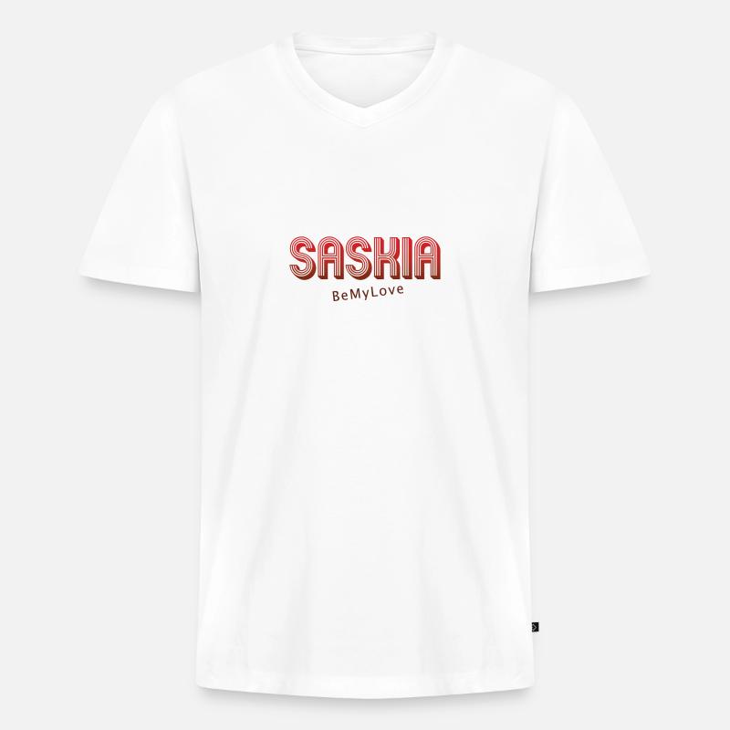 Saskia - Männer Premium Bio T-Shirt mit V-Ausschnitt - Weiß
