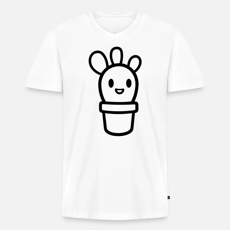 Kaktus - Männer Premium Bio T-Shirt mit V-Ausschnitt - Weiß