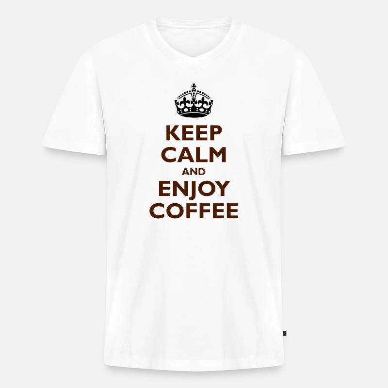 Keep Calm & Enjoy Coffee - Männer Premium Bio T-Shirt mit V-Ausschnitt - Weiß