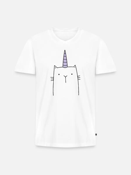 Einhorn Katze niedlich Geschenk - Männer Premium Bio T-Shirt mit V-Ausschnitt - Weiß