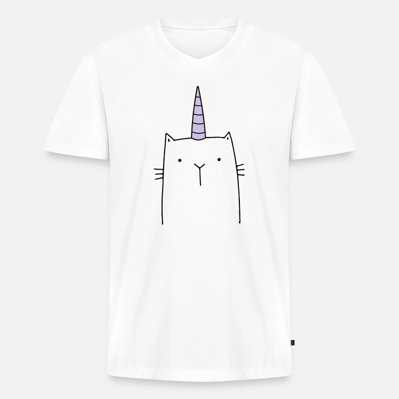 Einhorn Katze niedlich Geschenk - Männer Premium Bio T-Shirt mit V-Ausschnitt - Weiß