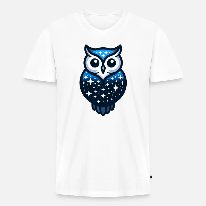 Celestial Owl: Der Nachthimmelswächter - Männer Premium Bio T-Shirt mit V-Ausschnitt - Weiß