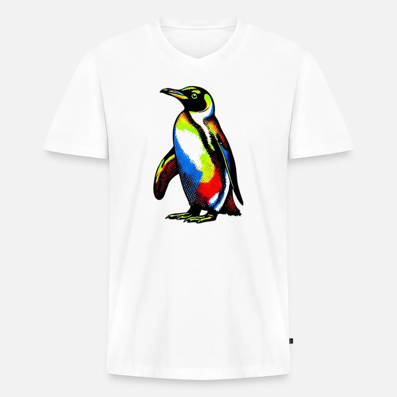 Pinguin - Männer Premium Bio T-Shirt mit V-Ausschnitt - Weiß