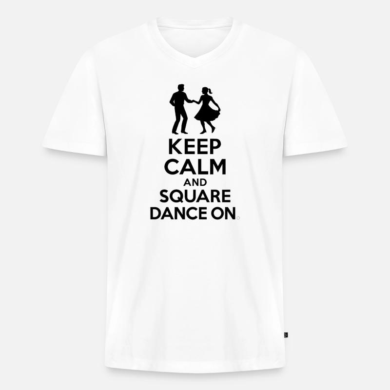 Keep Calm and Square Dance On - Männer Premium Bio T-Shirt mit V-Ausschnitt - Weiß