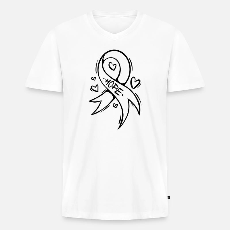 Hope Cancer Schleife Herz - Männer Premium Bio T-Shirt mit V-Ausschnitt - Weiß