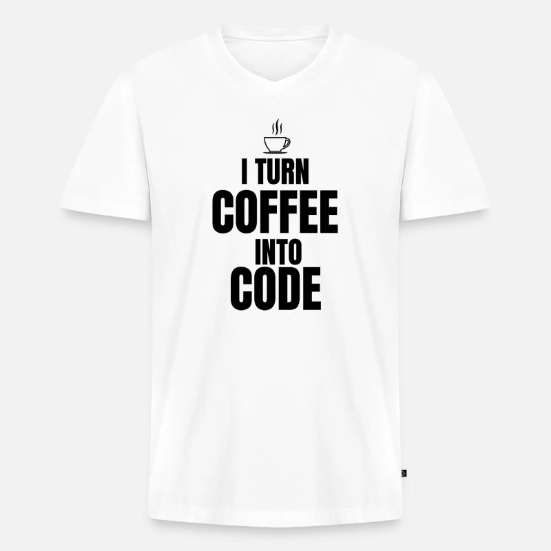 Ich verwandle Kaffee in Code - Männer Premium Bio T-Shirt mit V-Ausschnitt - Weiß
