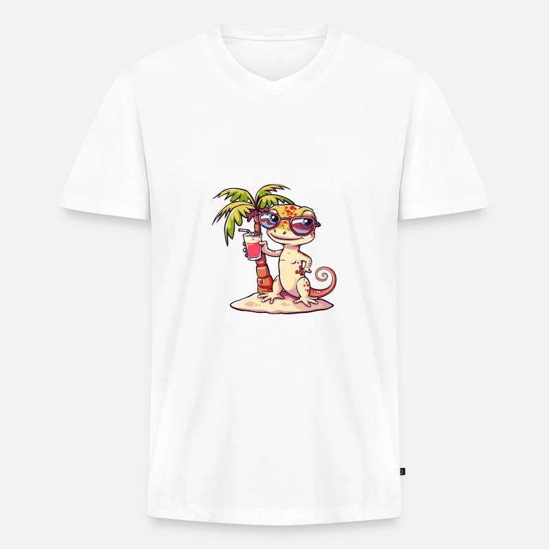 Echse Sommer Strand Comic - Männer Premium Bio T-Shirt mit V-Ausschnitt - Weiß