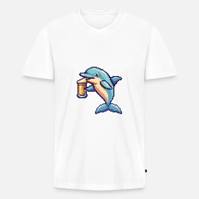 Delfin Bier Pixel - Männer Premium Bio T-Shirt mit V-Ausschnitt - Weiß