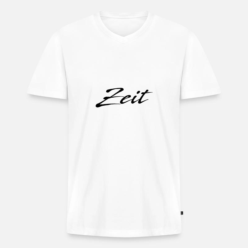 Zeit - Männer Premium Bio T-Shirt mit V-Ausschnitt - Weiß