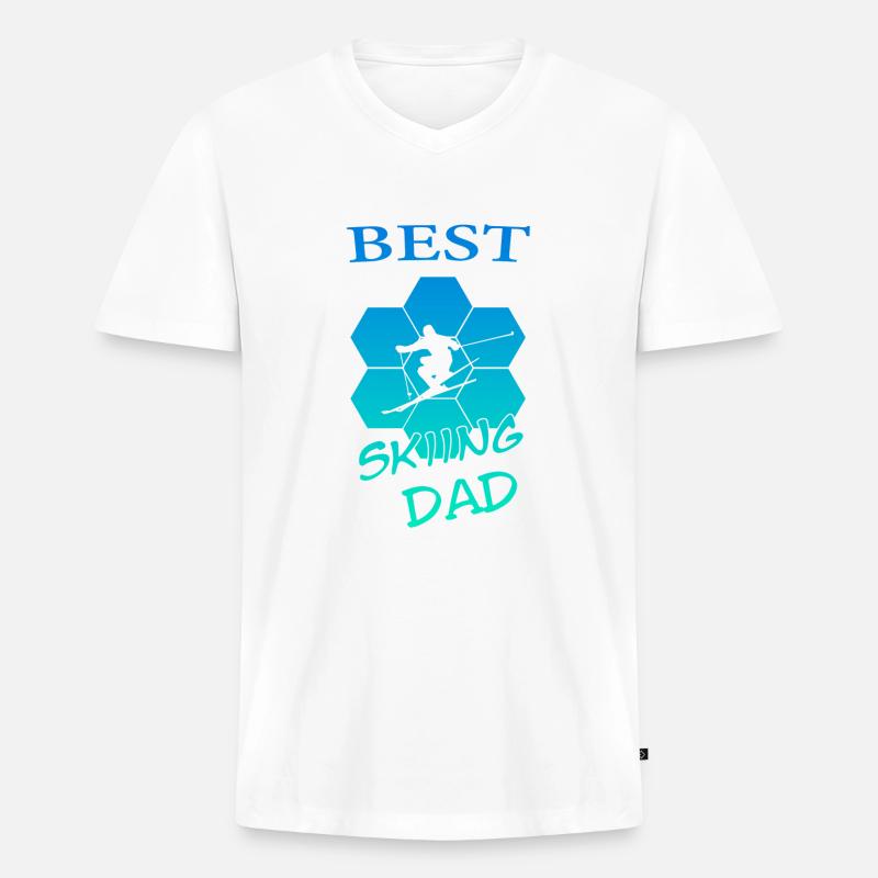 Skiing Dad - Männer Premium Bio T-Shirt mit V-Ausschnitt - Weiß