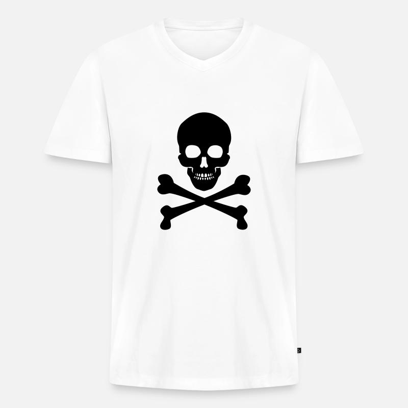Skull & Bones - Männer Premium Bio T-Shirt mit V-Ausschnitt - Weiß