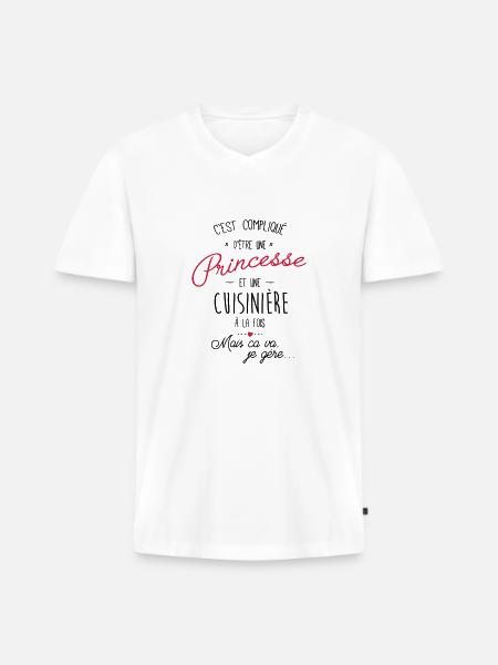 Princesse et cuisinière - T-shirt encolure en V Premium bio Homme - blanc