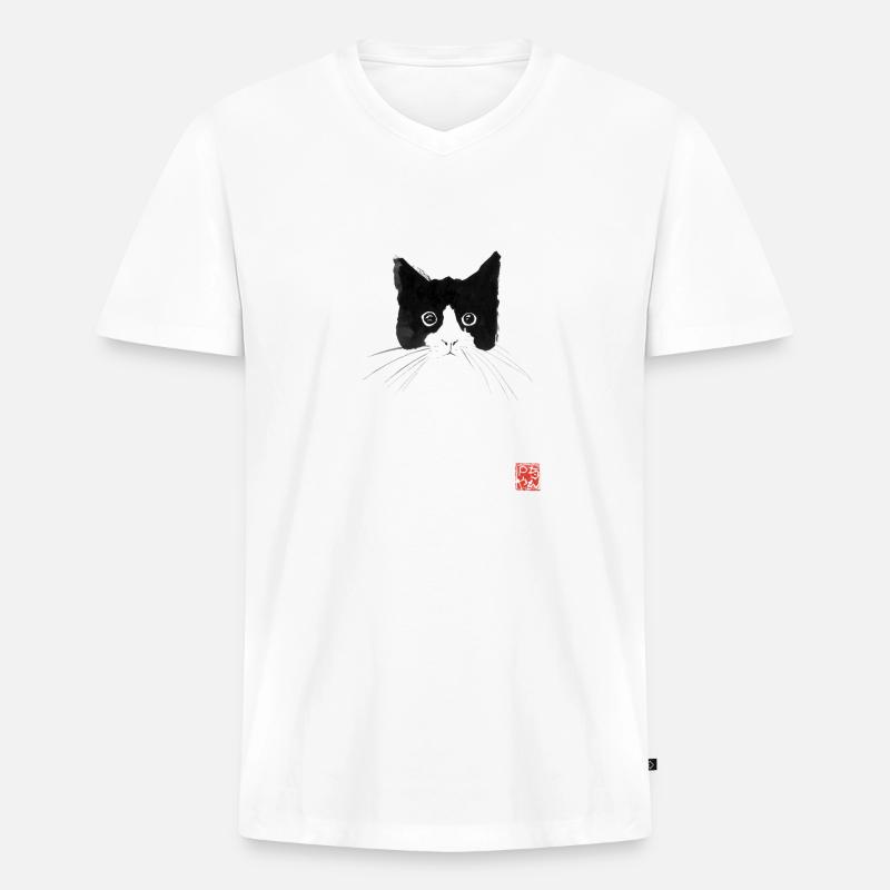 Katzenkopf - Männer Premium Bio T-Shirt mit V-Ausschnitt - Weiß