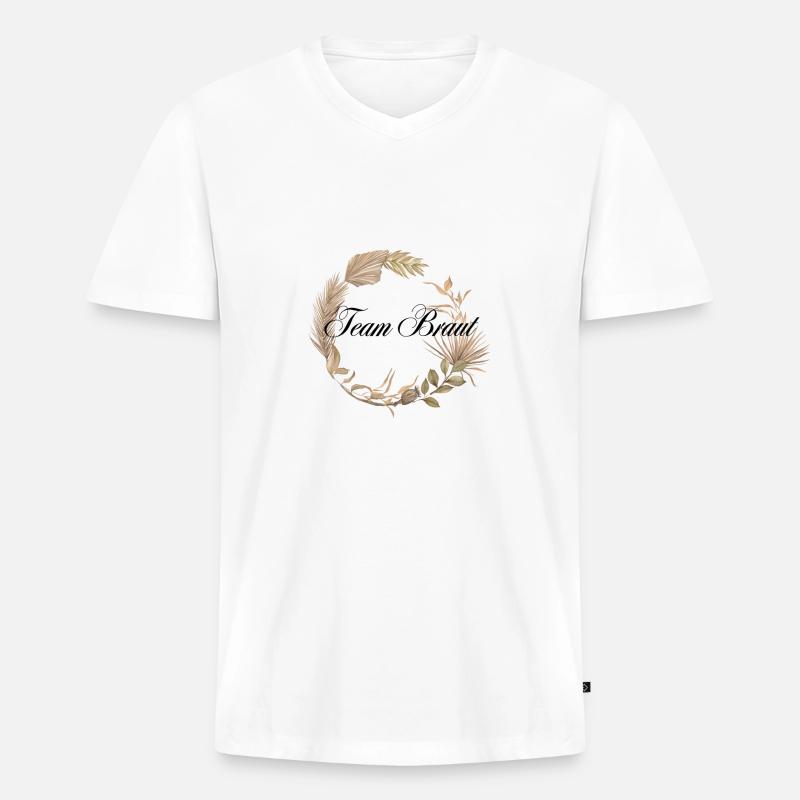 Team Braut Boho Kranz - Männer Premium Bio T-Shirt mit V-Ausschnitt - Weiß