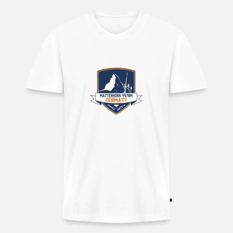 Zermatt Metterhorn Ecusson - Männer Premium Bio T-Shirt mit V-Ausschnitt - Weiß