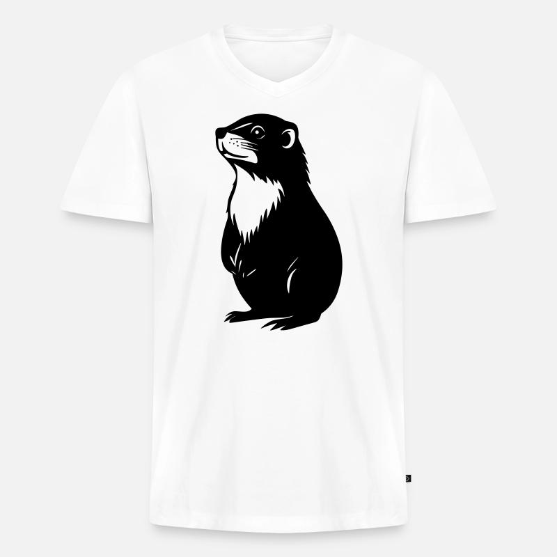 Murmeltier - Männer Premium Bio T-Shirt mit V-Ausschnitt - Weiß