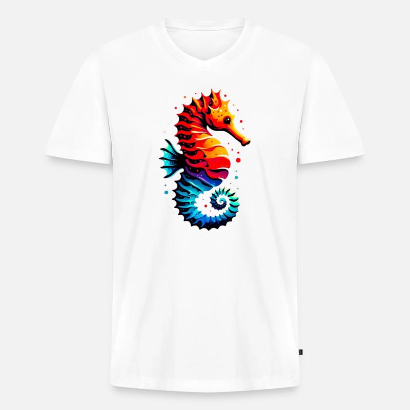 Seepferdchen - Männer Premium Bio T-Shirt mit V-Ausschnitt - Weiß