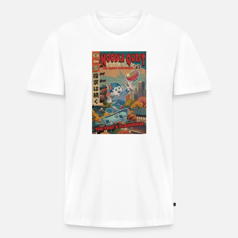 Retro Noodle Quest Comic - Männer Premium Bio T-Shirt mit V-Ausschnitt - Weiß