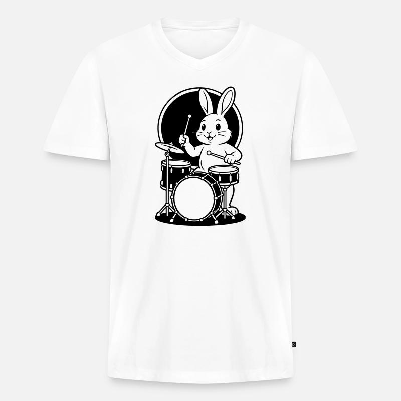 Hare am Schlagzeug - Männer Premium Bio T-Shirt mit V-Ausschnitt - Weiß