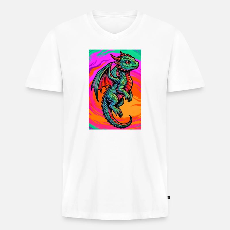 Drache - Männer Premium Bio T-Shirt mit V-Ausschnitt - Weiß