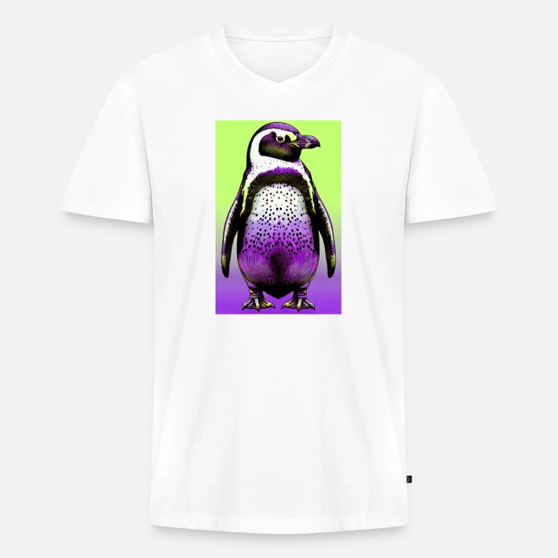 Pinguin - Männer Premium Bio T-Shirt mit V-Ausschnitt - Weiß