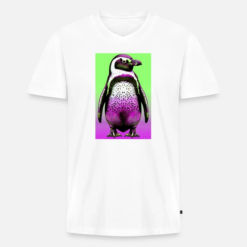 Pinguin - Männer Premium Bio T-Shirt mit V-Ausschnitt - Weiß