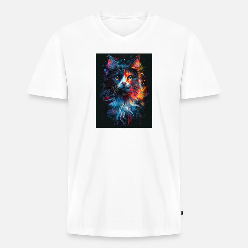 Cat_01 - Männer Premium Bio T-Shirt mit V-Ausschnitt - Weiß