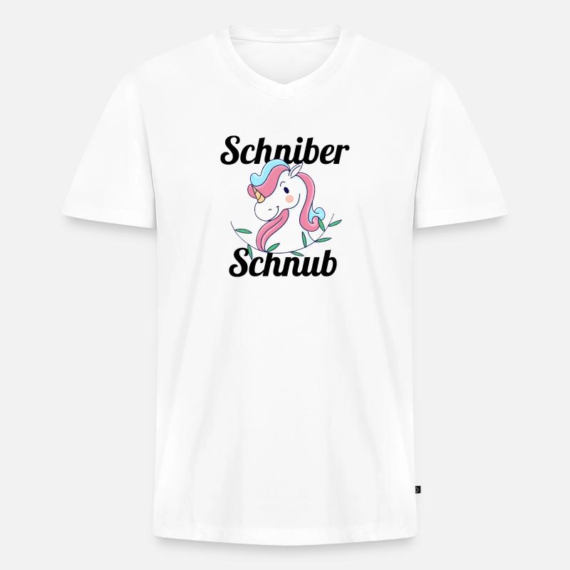 Schinber Einhorn - Männer Premium Bio T-Shirt mit V-Ausschnitt - Weiß