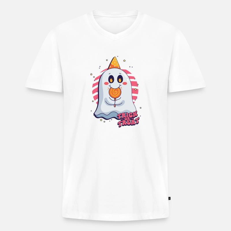 Süsses oder Saures Halloween Geist - Männer Premium Bio T-Shirt mit V-Ausschnitt - Weiß