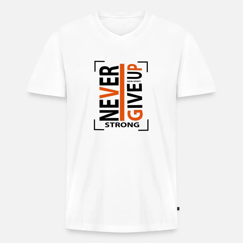 never give up - Männer Premium Bio T-Shirt mit V-Ausschnitt - Weiß