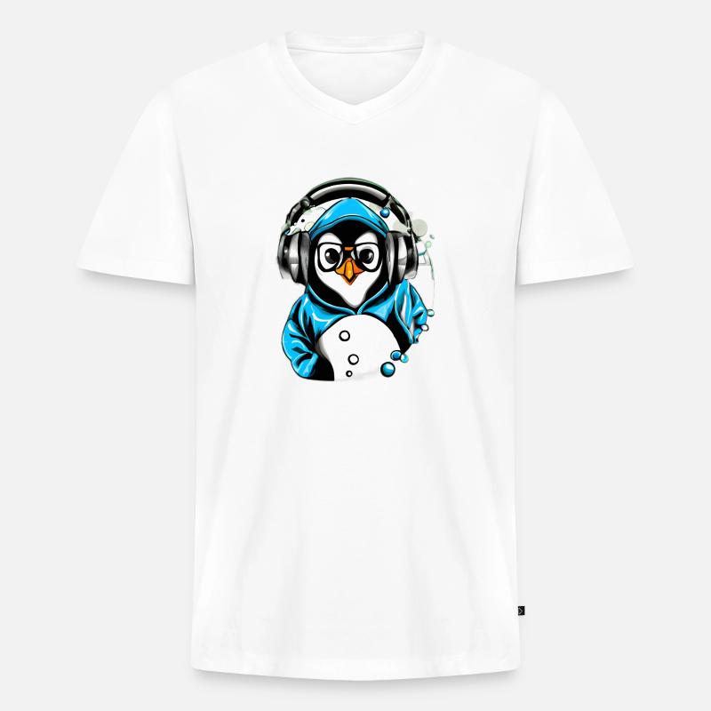 Pinguin mit blauen Pullover - Männer Premium Bio T-Shirt mit V-Ausschnitt - Weiß