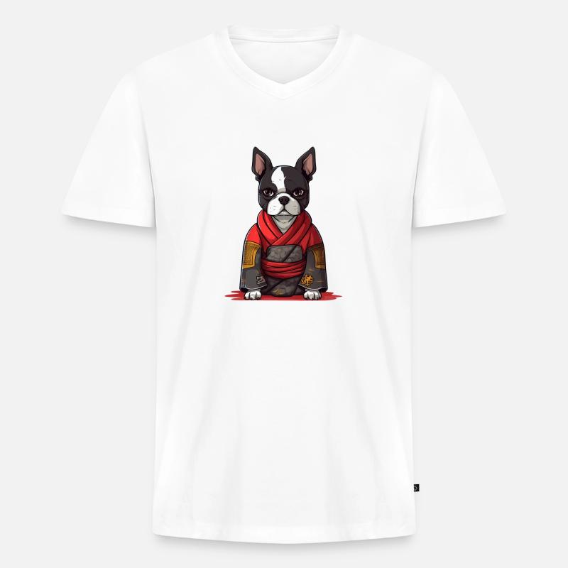 Samurai Wächter - Männer Premium Bio T-Shirt mit V-Ausschnitt - Weiß